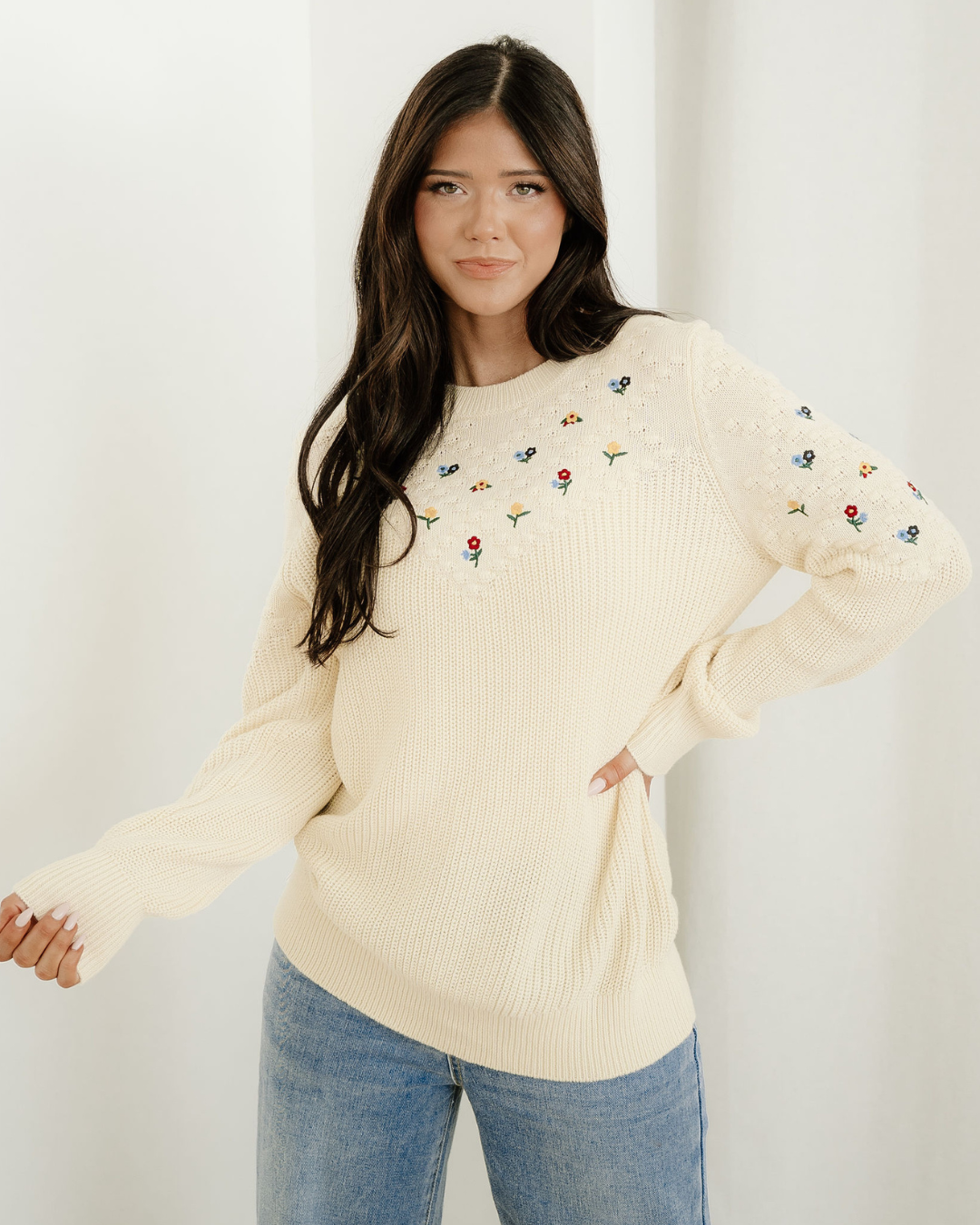 Gemma Flower Embroidered Detail Casual Sweater