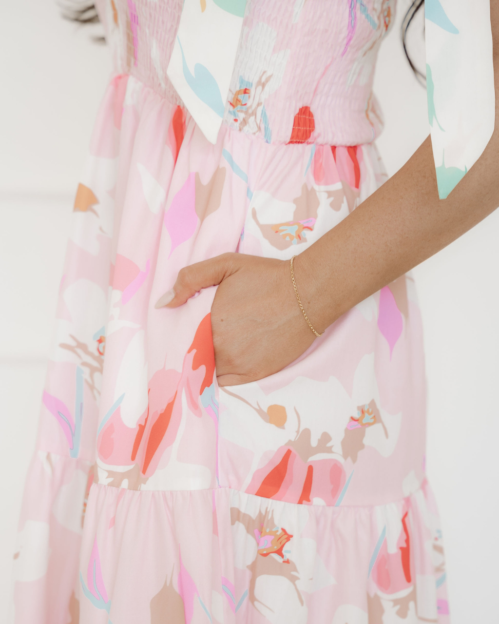 Sunshine Knotted Shoulder Smocked Maxi Dress
