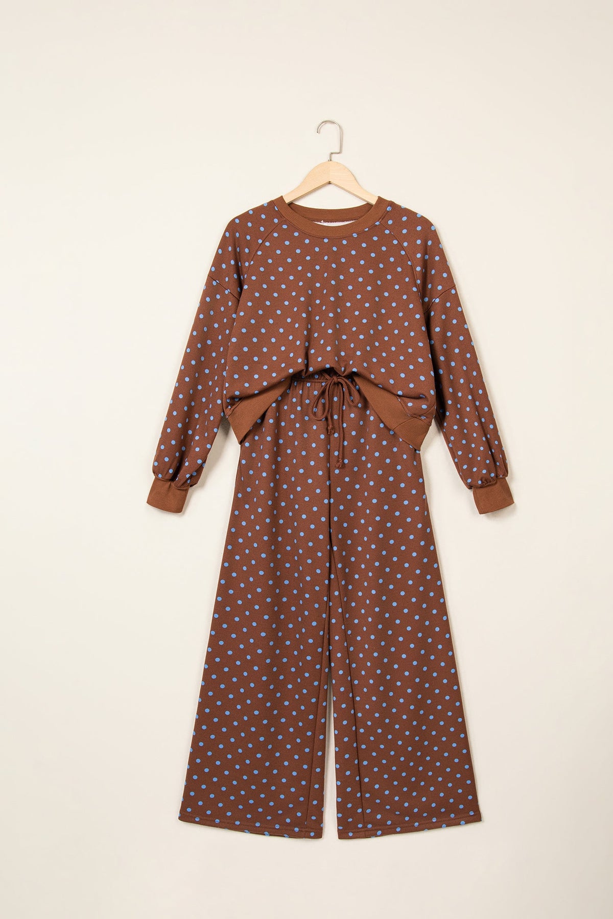 Jane Polka Dot Drawstring Wide Leg Long Sleeve Top Pant Set