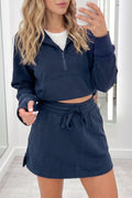 Mary Long Sleeve Zip-Up Top Elastic Waist Skort Set