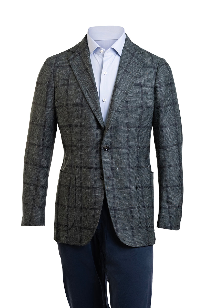 Sartorio Windowpane Virgin Wool-Silk-Linen Sport Jacket