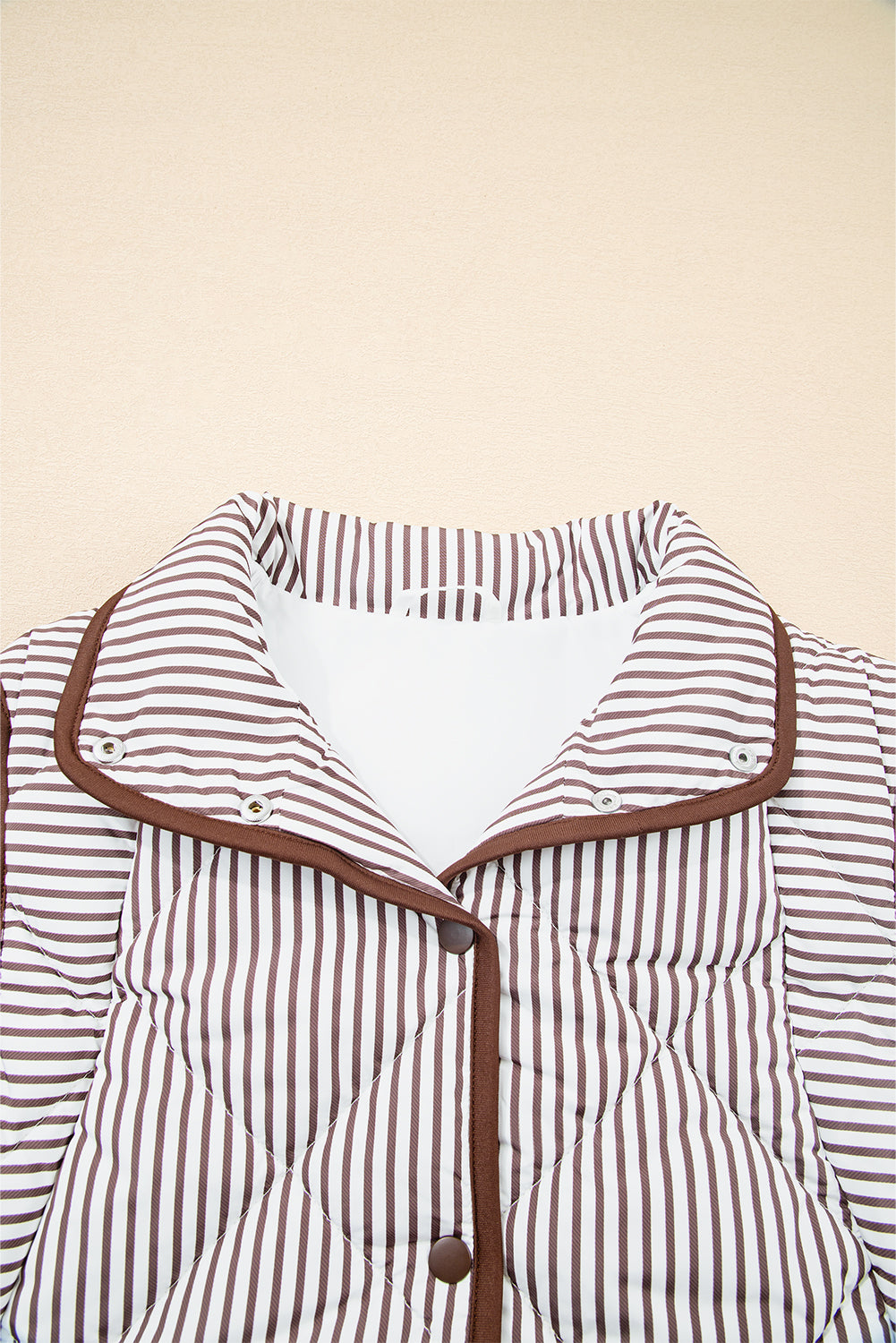 Skylar Striped Snap Button Scalloped Hem Winter Vest  - Brown