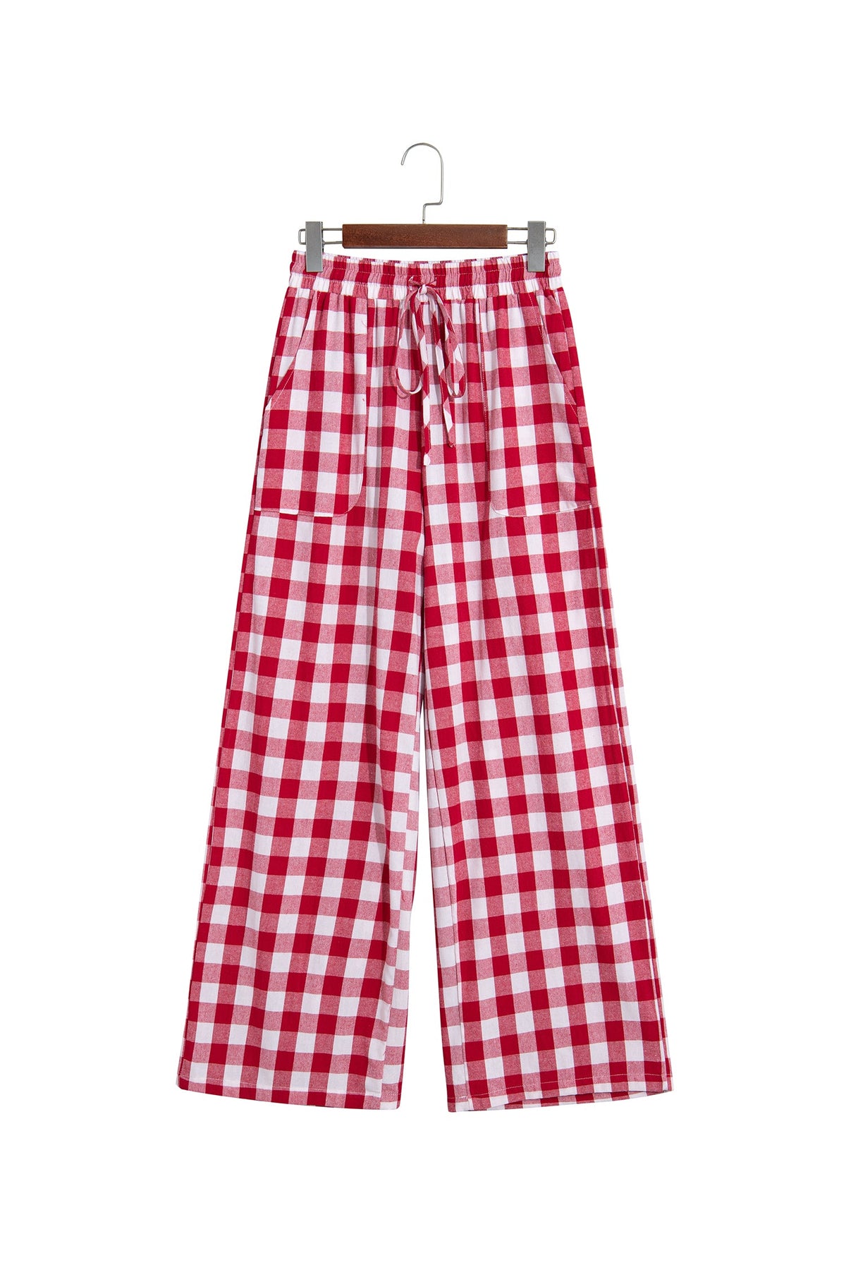 Gingham Tie Elastic Waist Shift Pants