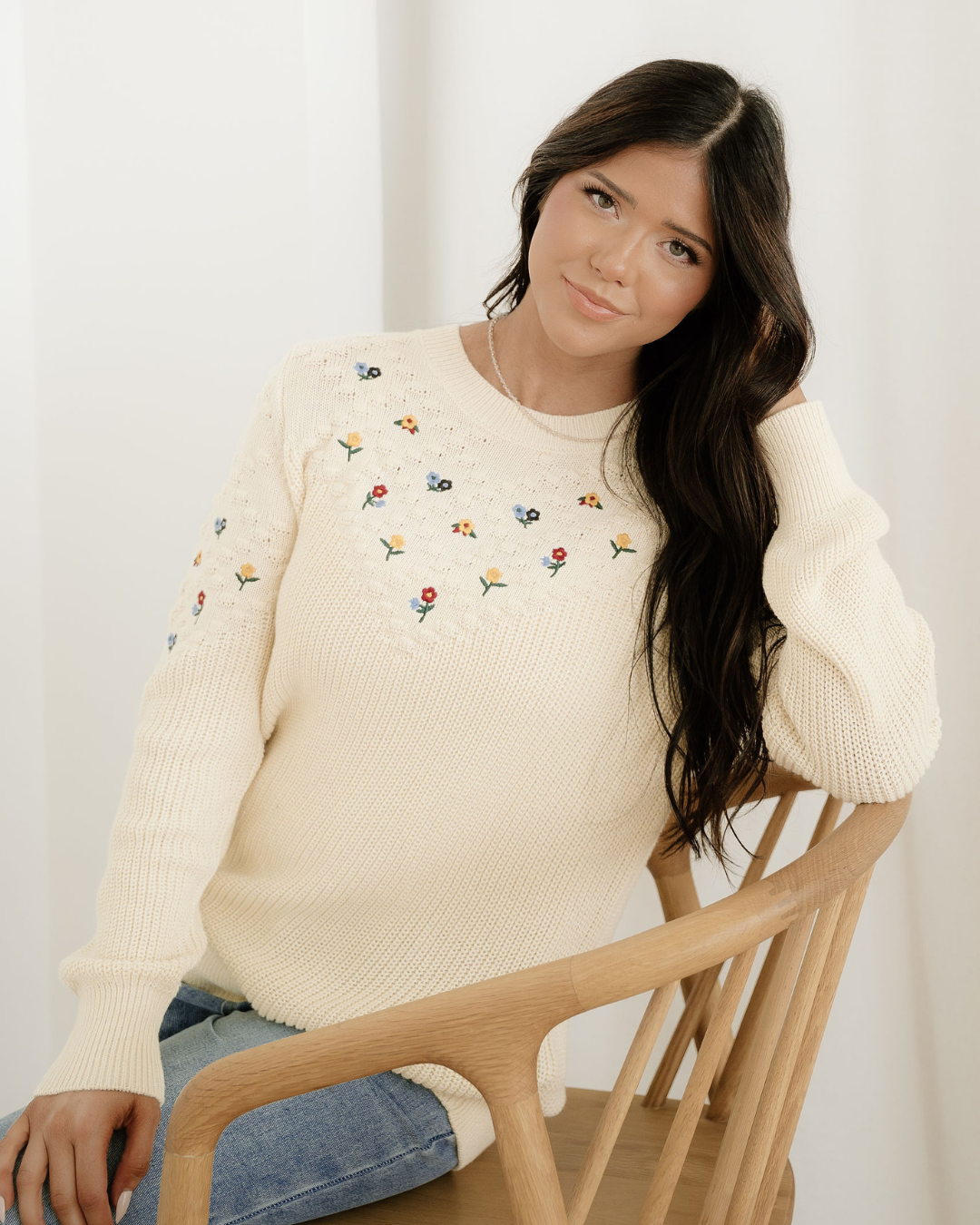 Gemma Flower Embroidered Detail Casual Sweater