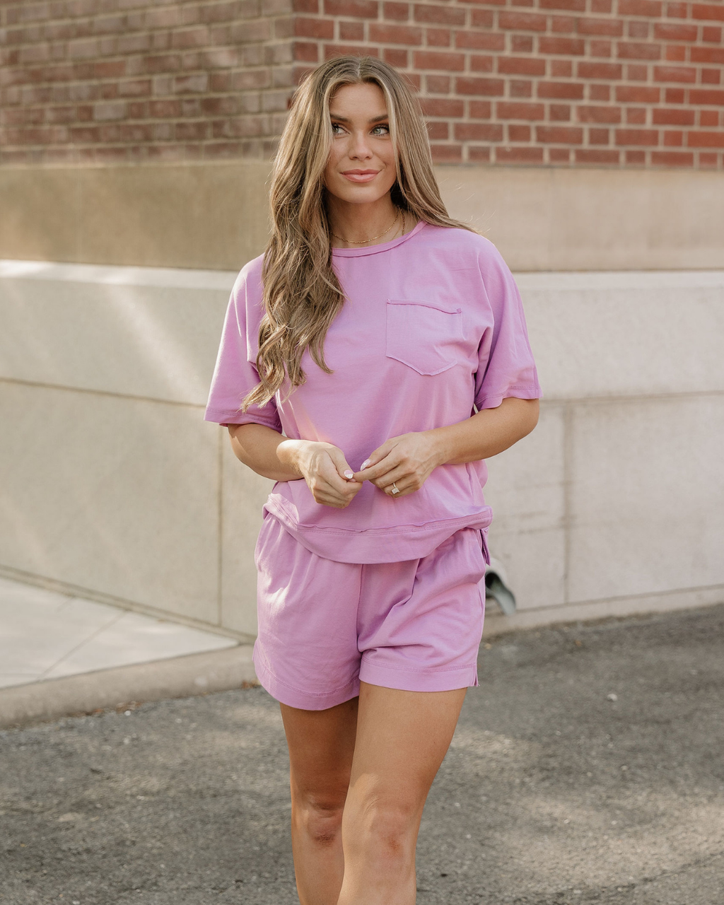 Jess Raw Edge Patch Pocket Oversized Top and Shorts Set