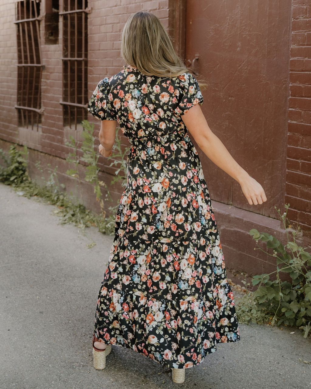 Calla V Neck Pleated Tiered Maxi Dress