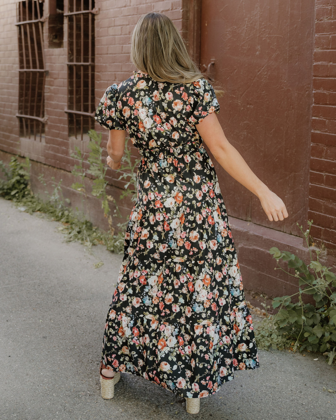 Calla V Neck Pleated Tiered Maxi Dress