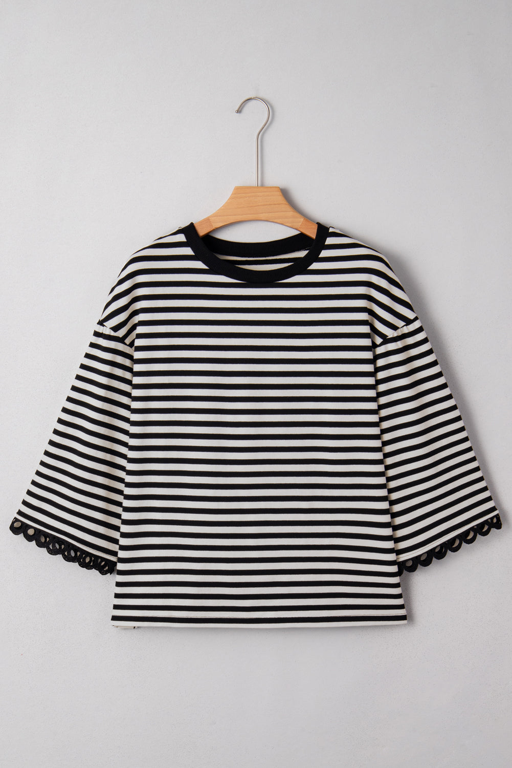Amira Lace Trim Bell Sleeve Top - Black