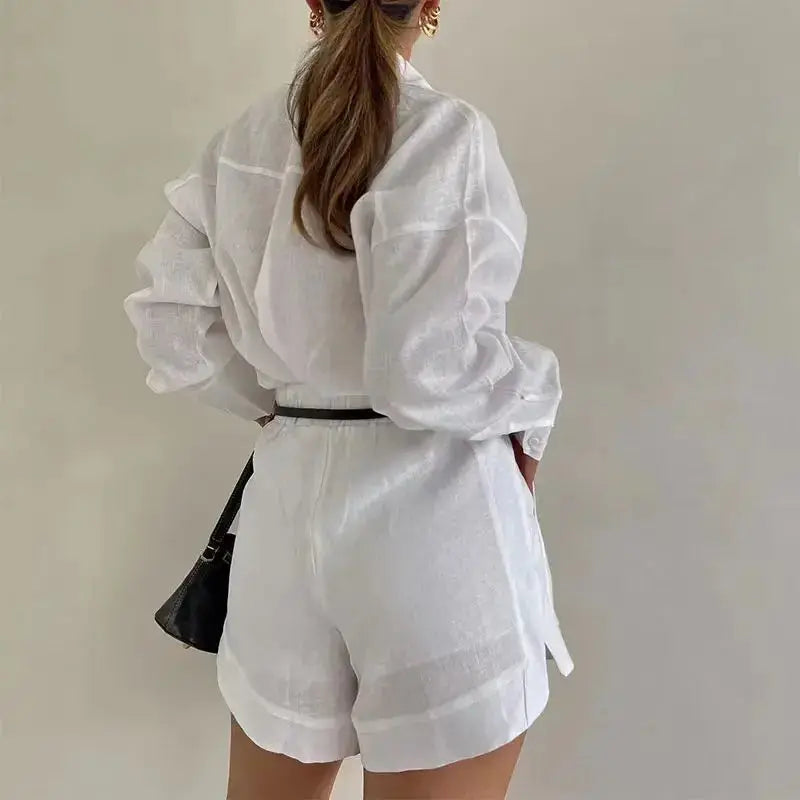 Loose Long Sleeve Blouse & Casual Short Set