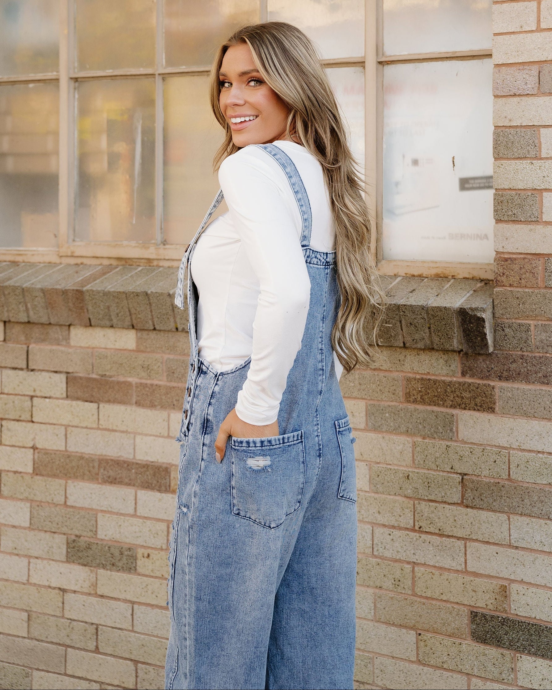 Distressed Overalls - Blue Wash