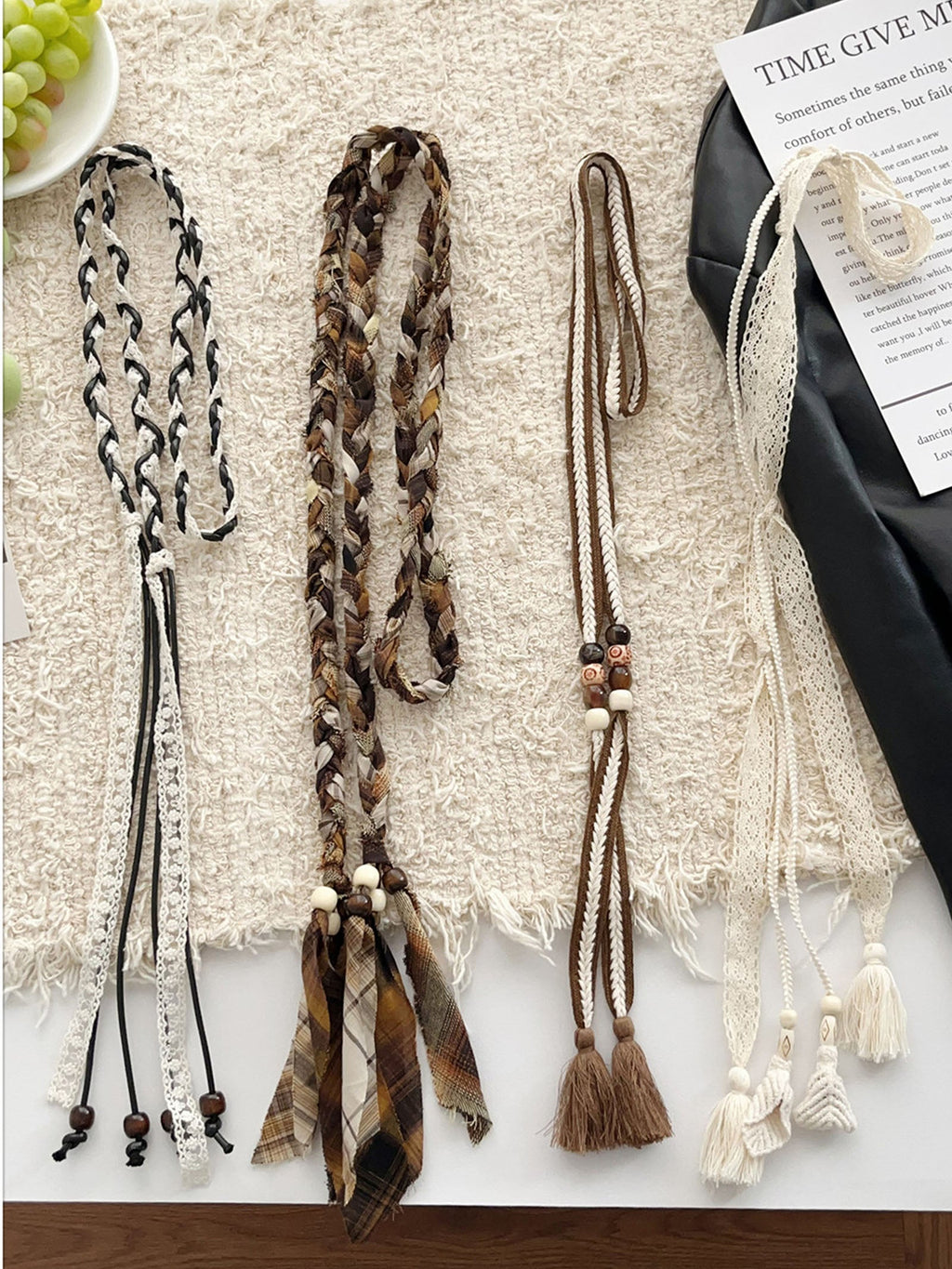 Linen Woven Belt With Fringes