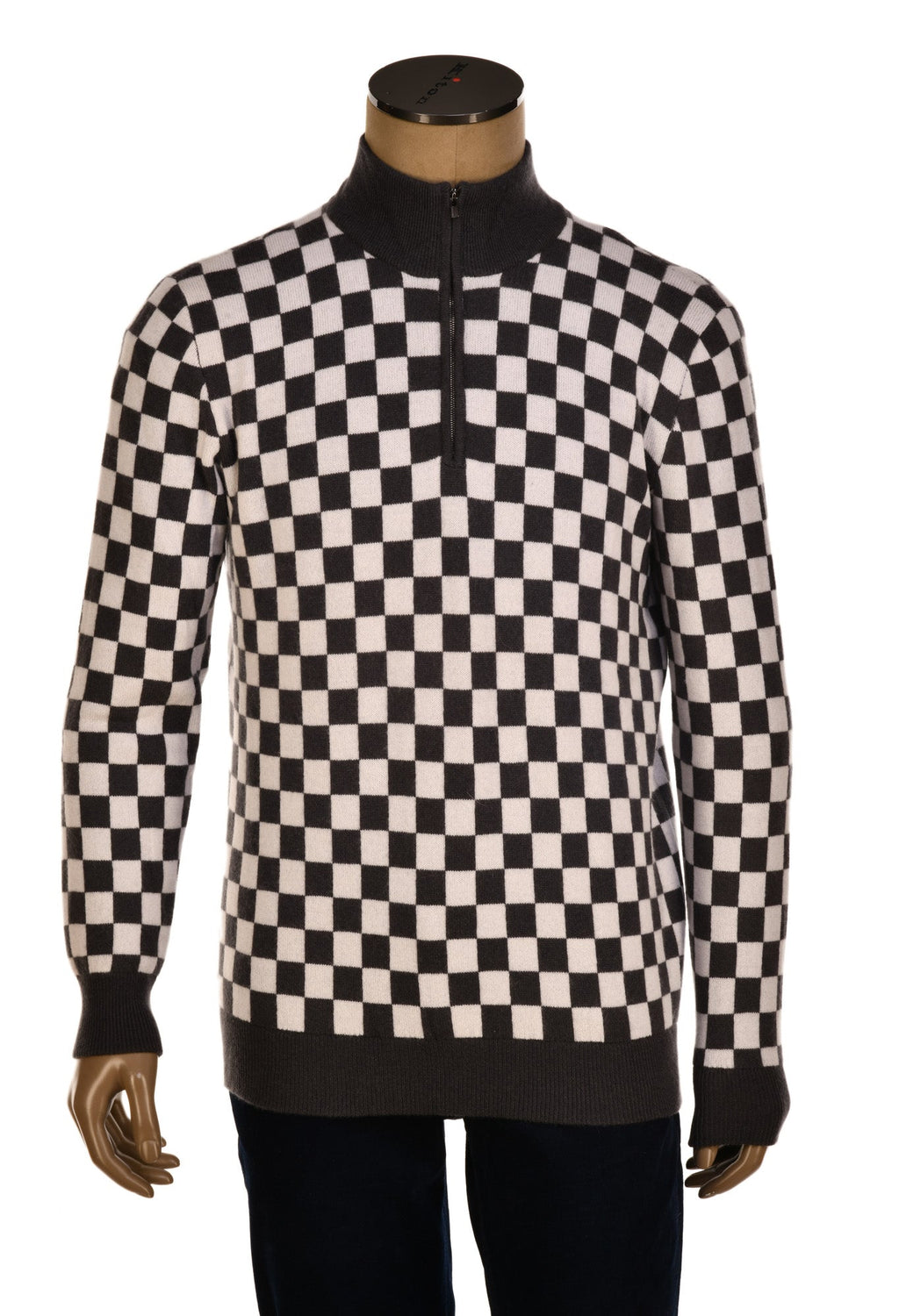 Manrico Cashmere Checkered Turtleneck Quarter Zip Sweater