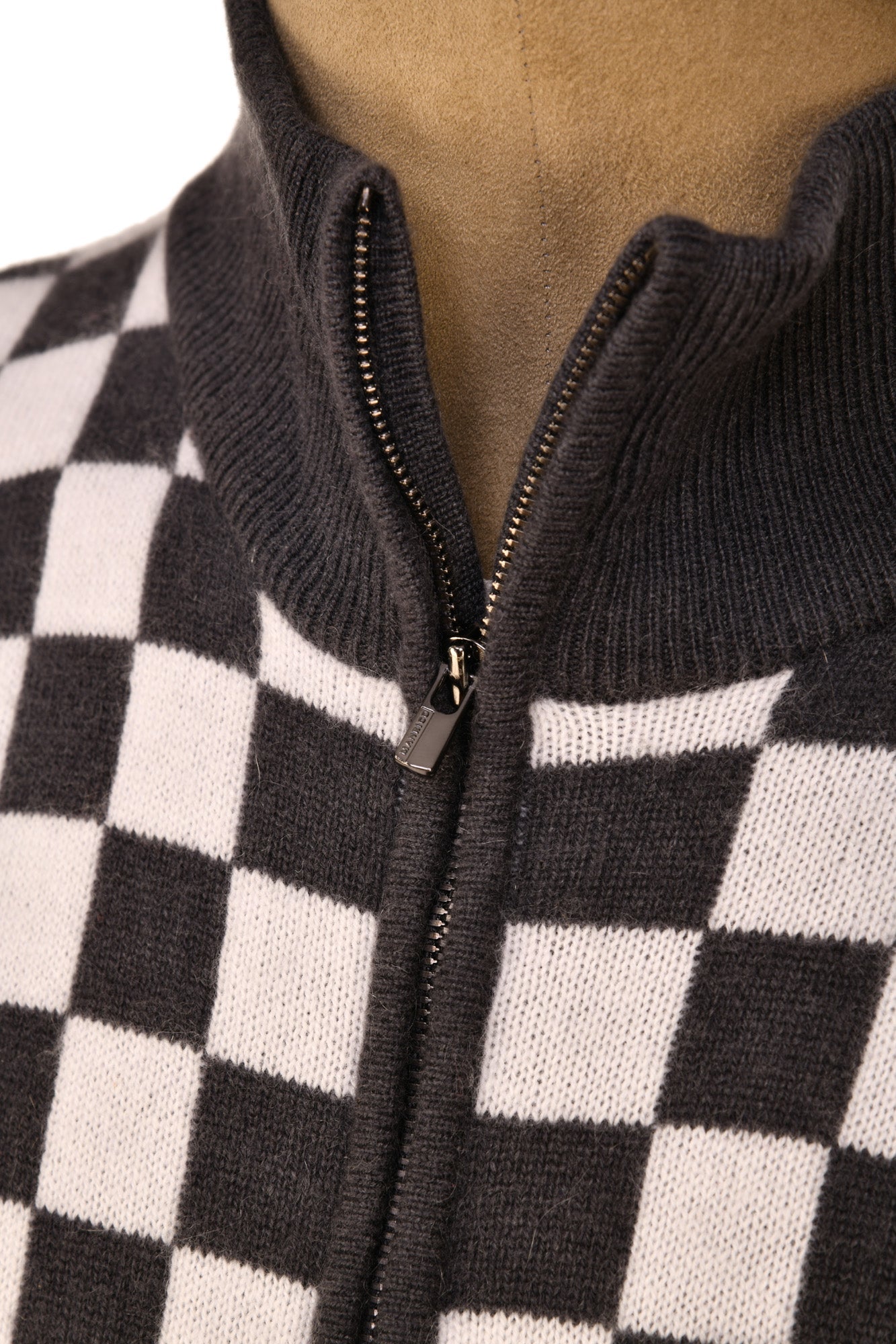 Manrico Cashmere Checkered Turtleneck Quarter Zip Sweater