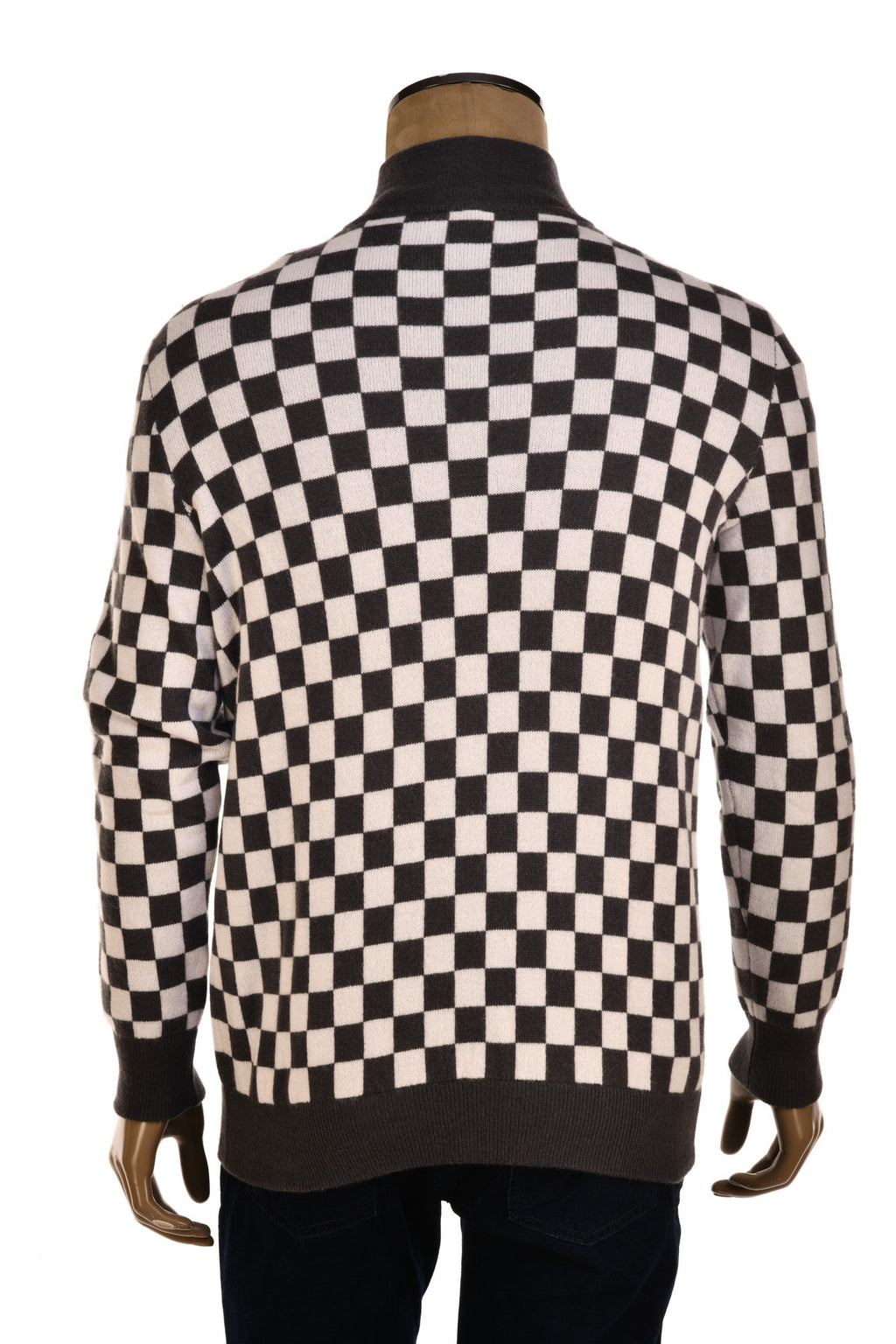 Manrico Cashmere Checkered Turtleneck Quarter Zip Sweater