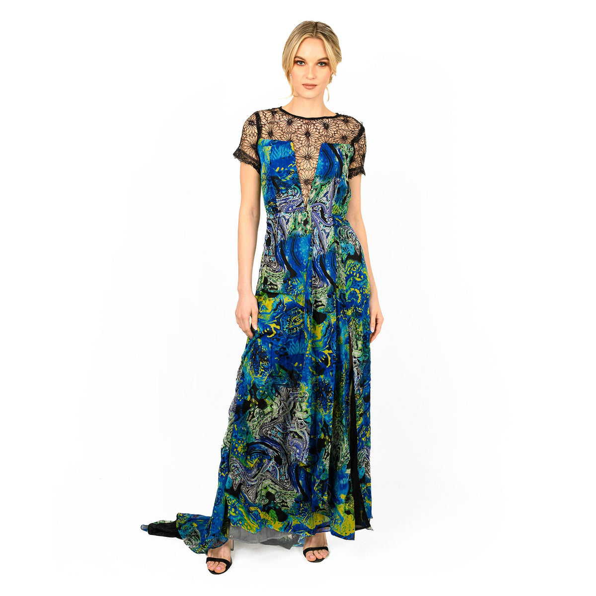 Mix-Media Side Flounce Gown