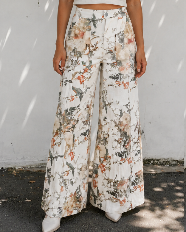 Meadow Vintage Style Floral Print High Waist Wide Leg Jeans