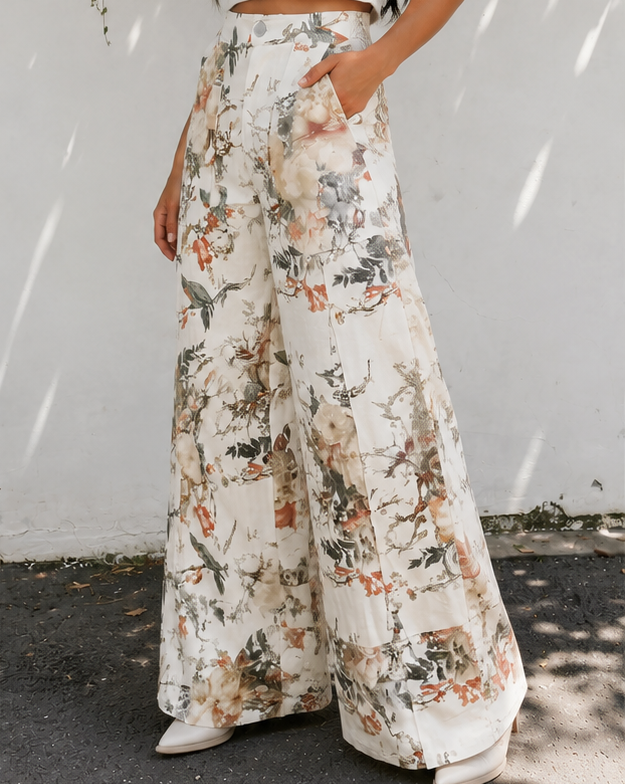 Meadow Vintage Style Floral Print High Waist Wide Leg Jeans