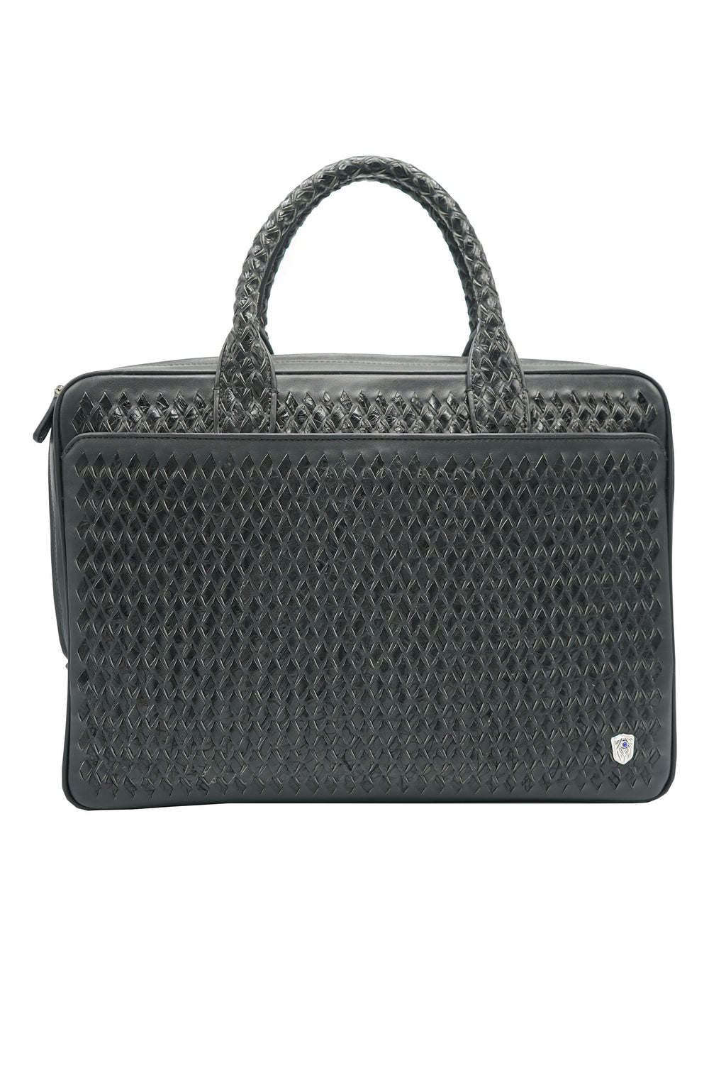Tardini Woven Full-Grain Calfskin-Alligator Leather Briefcase Bag