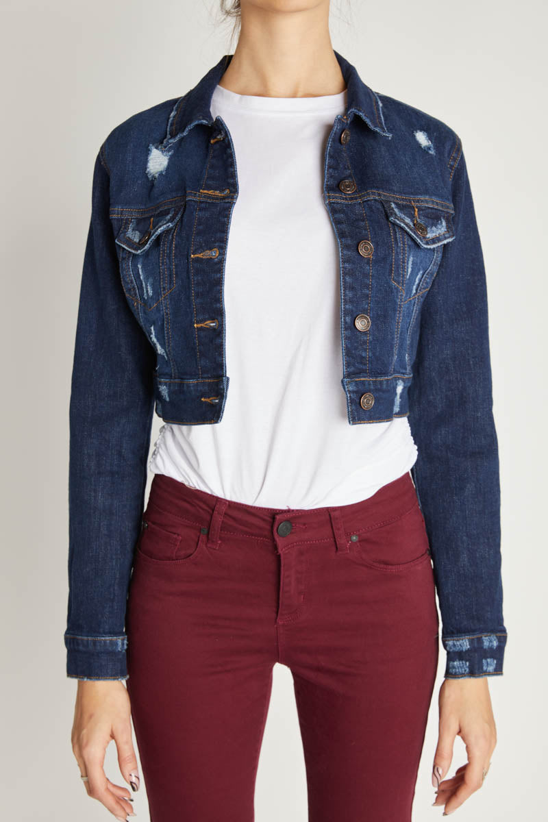 Destructed Cropped Denim Jacket