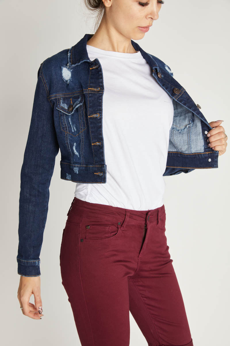 Destructed Cropped Denim Jacket