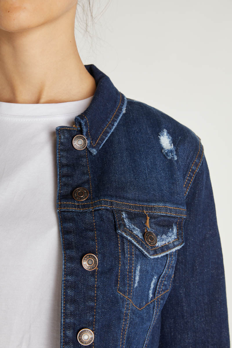 Destructed Cropped Denim Jacket
