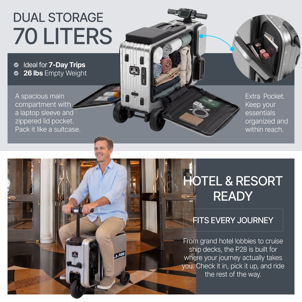 Elala P28 - The Rideable Checked Suitcase Built for Two
