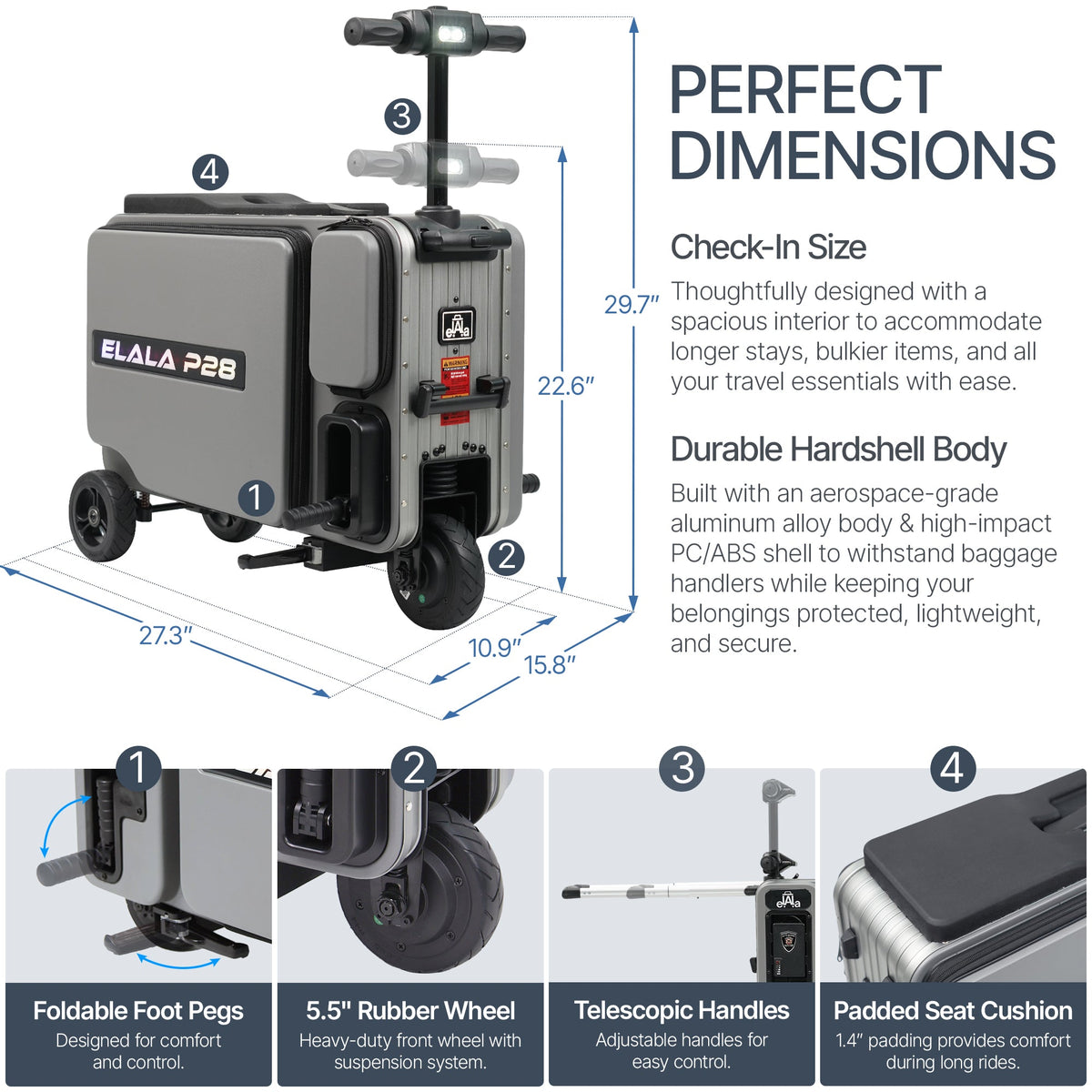 Elala P28 - The Rideable Checked Suitcase Built for Two