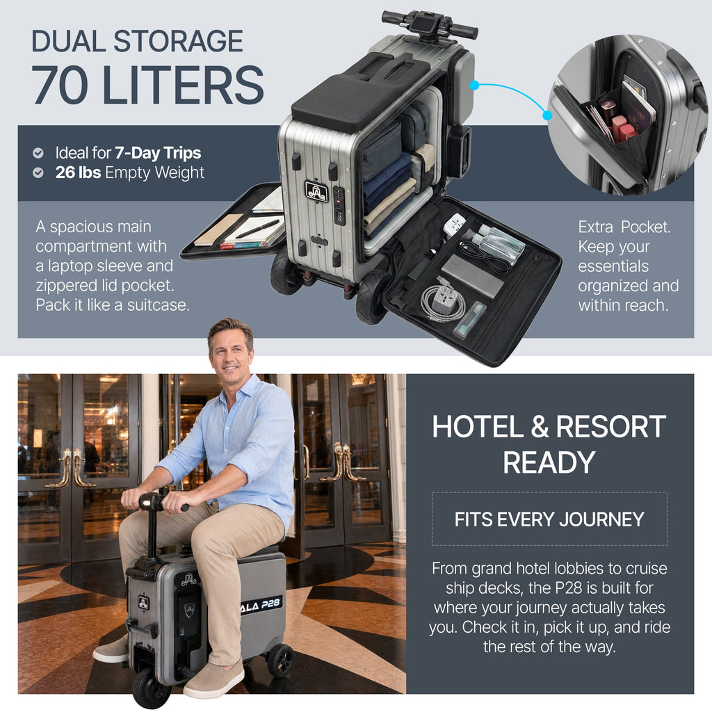 Elala P28 - The Rideable Checked Suitcase Built for Two