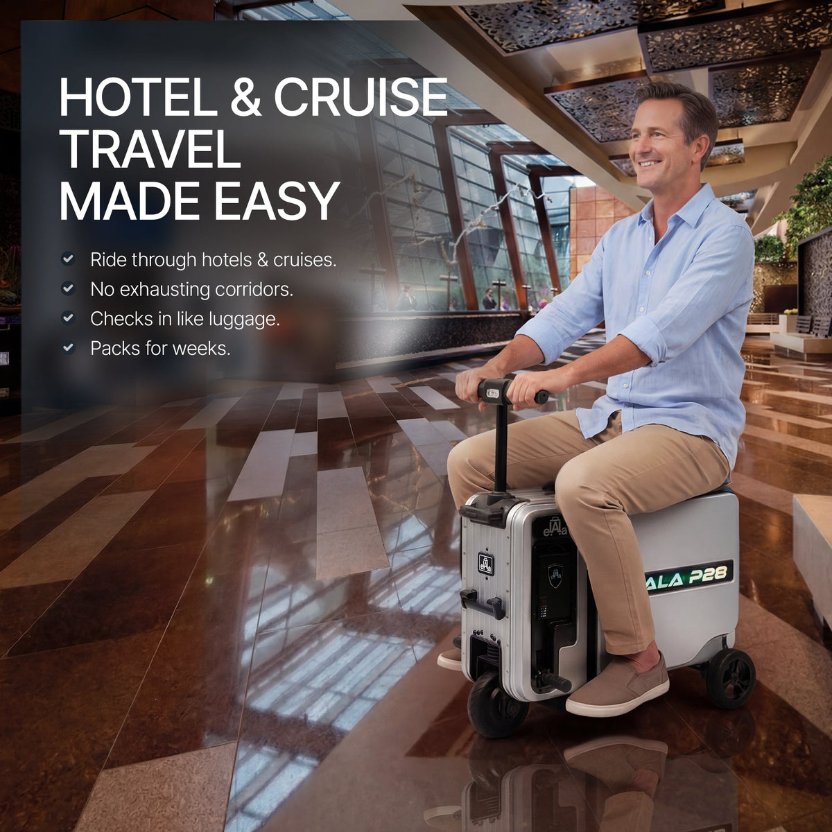 Elala P28 - The Rideable Checked Suitcase Built for Two