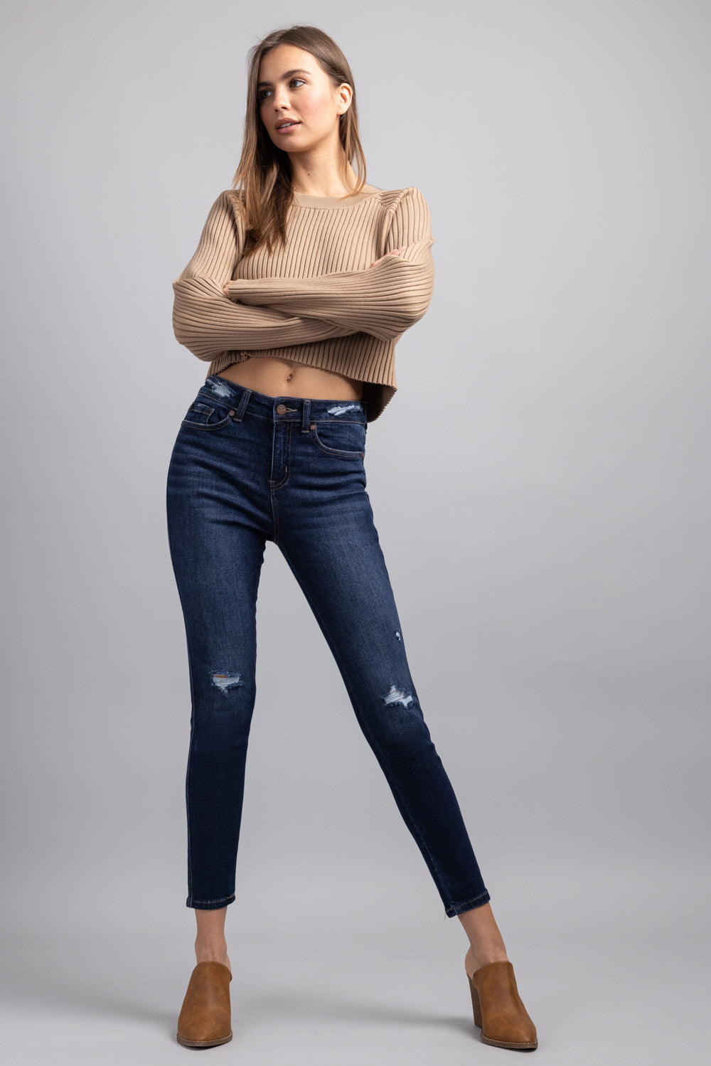 High Rise Destructed Skinny Jeans