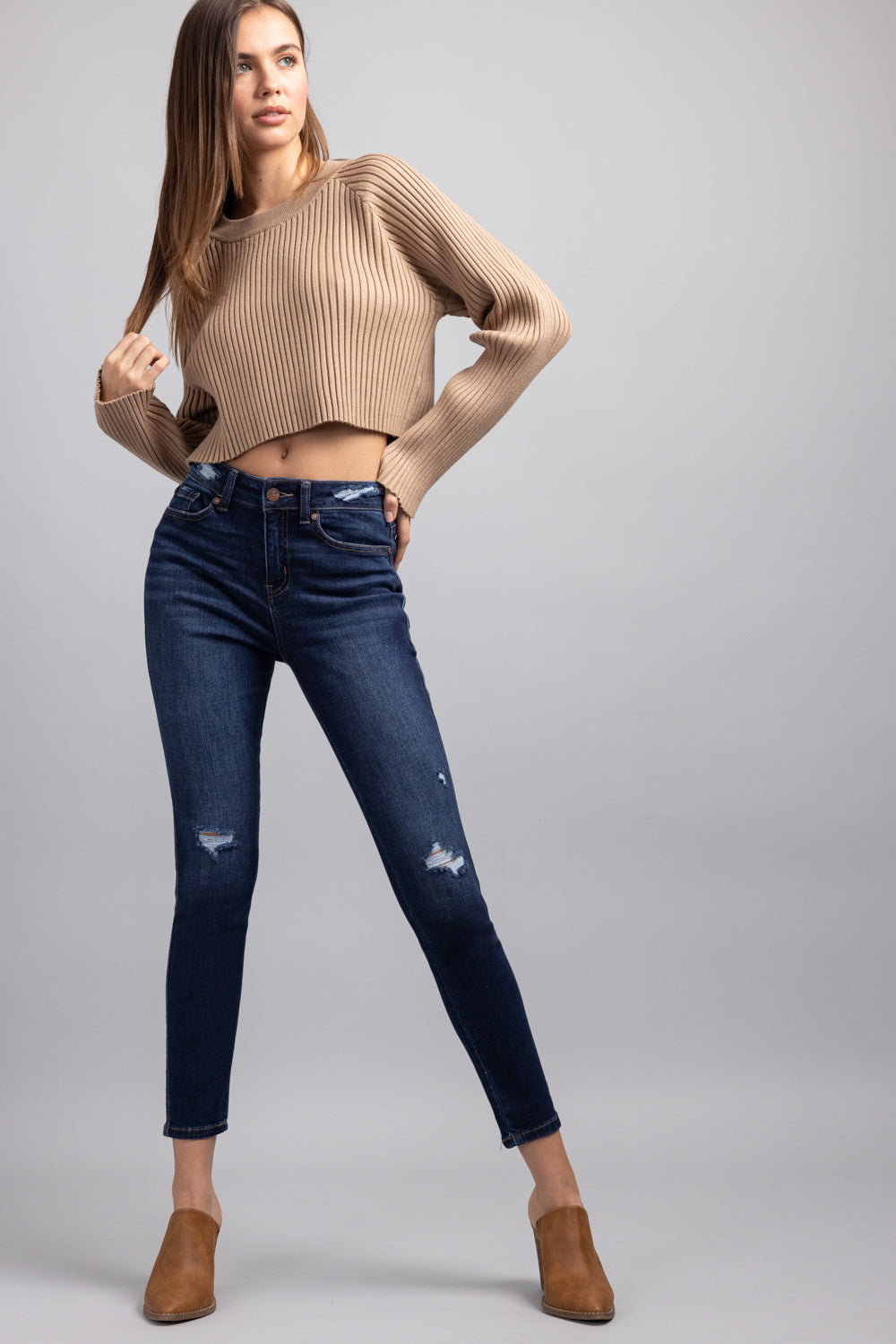 High Rise Destructed Skinny Jeans