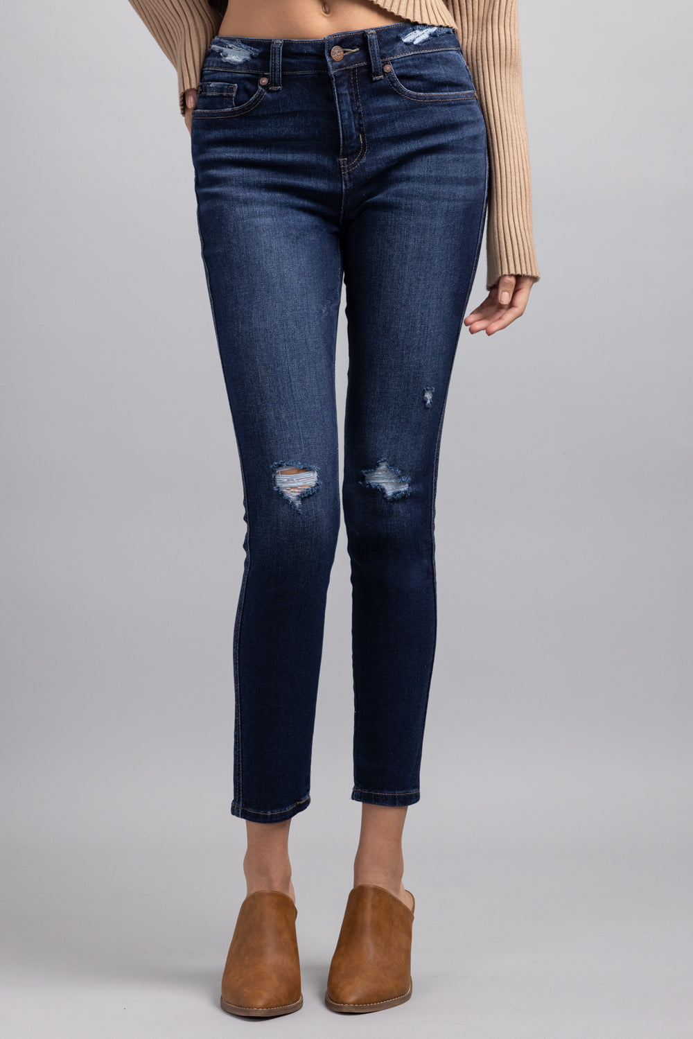 High Rise Destructed Skinny Jeans