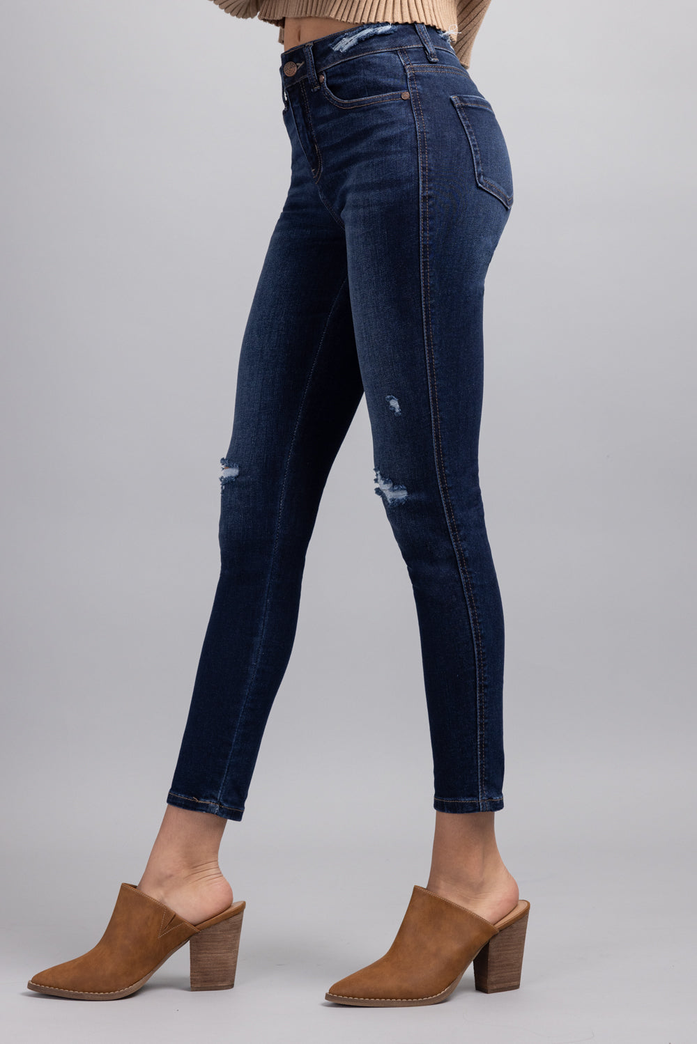 High Rise Destructed Skinny Jeans