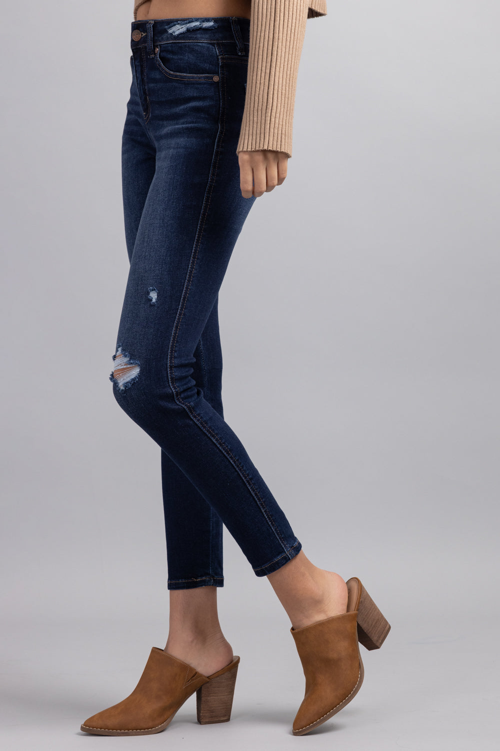 High Rise Destructed Skinny Jeans