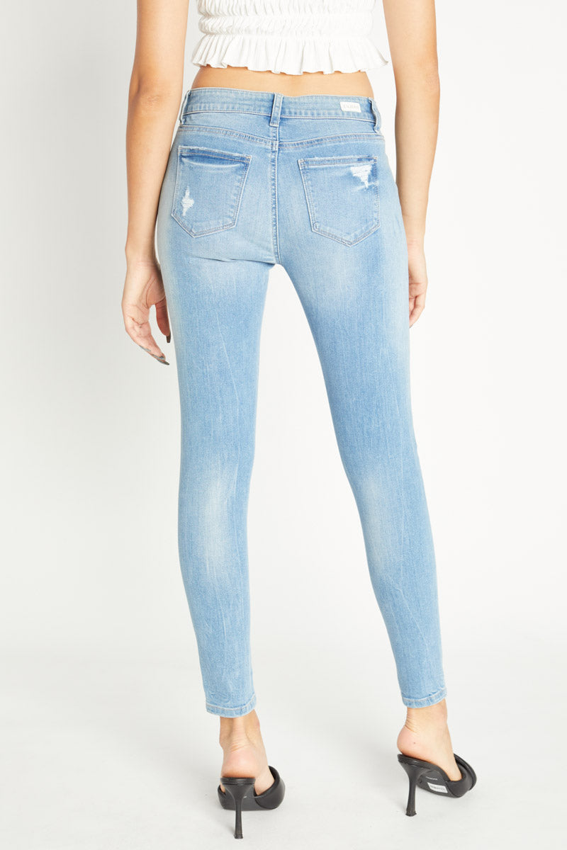 Distressed Mid Rise Ankle Skinny Jeans