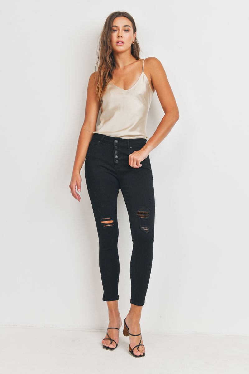 High Rise Destructed Skinny Jeans