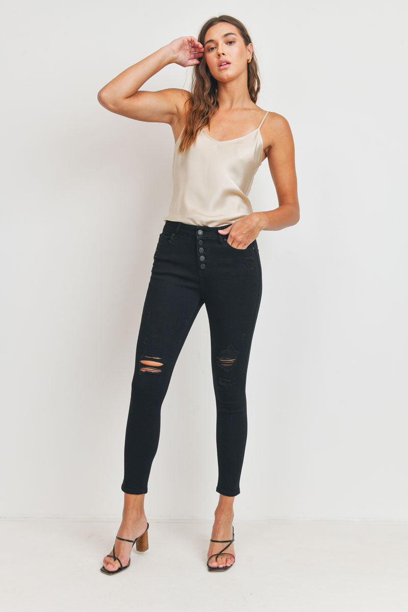 High Rise Destructed Skinny Jeans