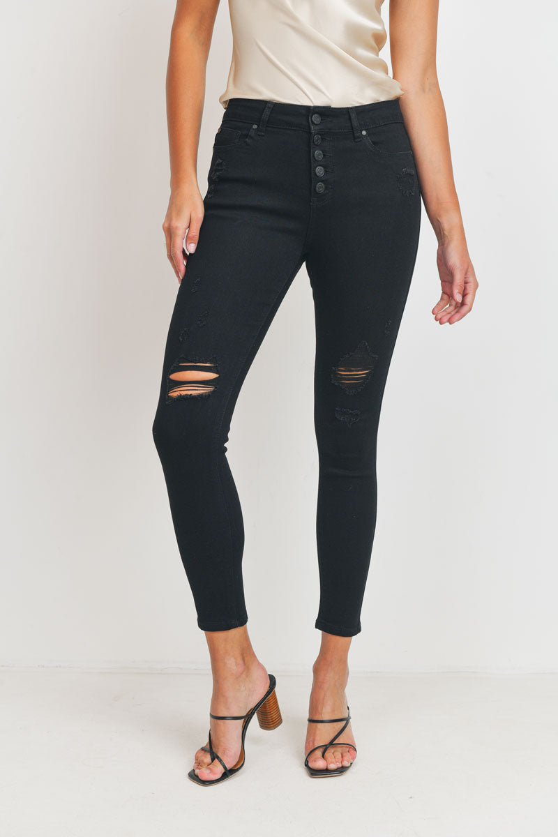 High Rise Destructed Skinny Jeans