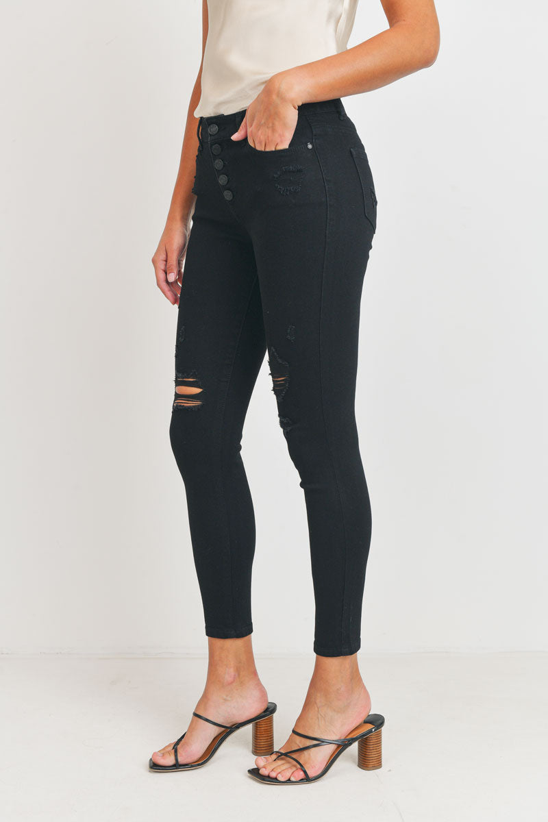 High Rise Destructed Skinny Jeans
