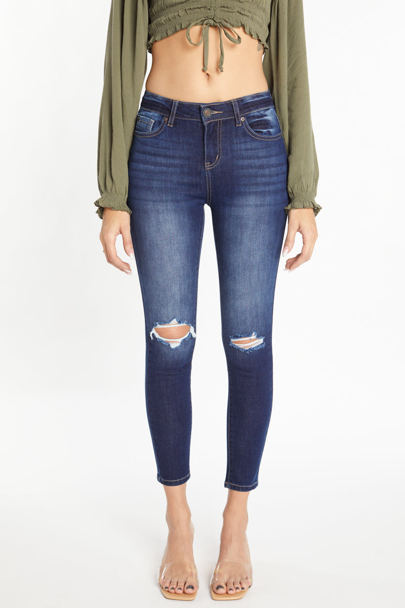 High Rise Destructed Skinny Jeans