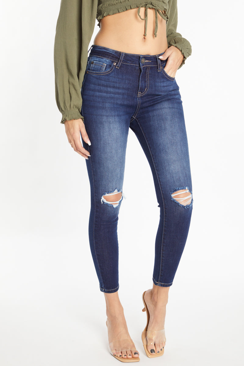 High Rise Destructed Skinny Jeans