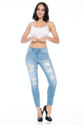 High Rise Destructed Ankle Skinny Jeans