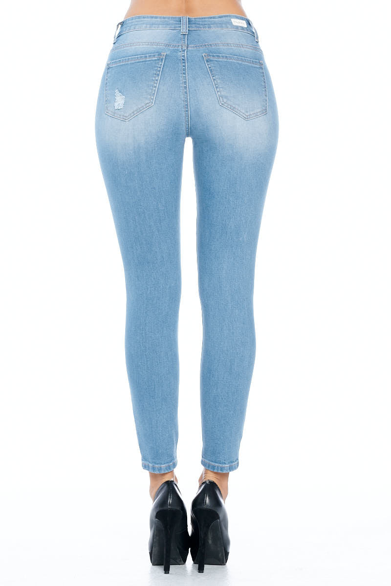 High Rise Destructed Ankle Skinny Jeans
