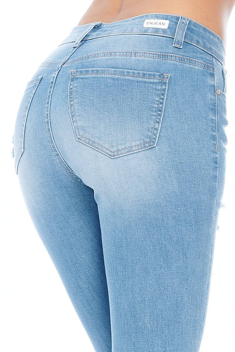 High Rise Destructed Ankle Skinny Jeans