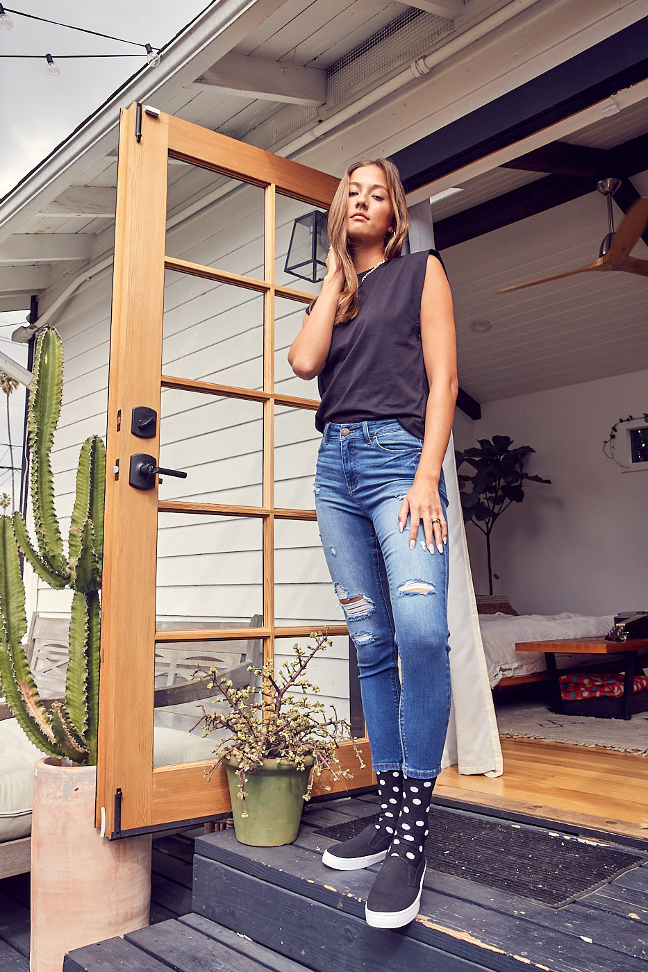 High Rise Destructed Skinny Jeans