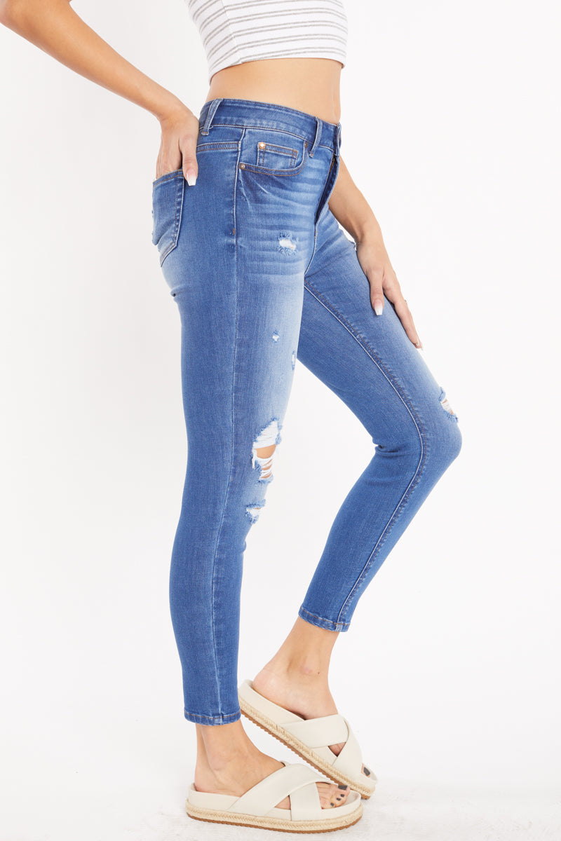 High Rise Destructed Skinny Jeans