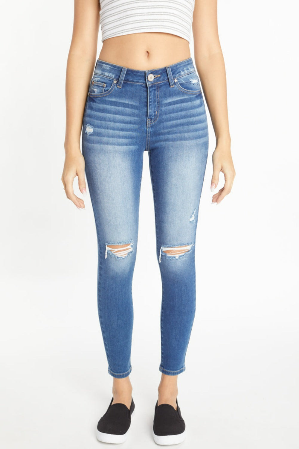 High Rise Destructed Skinny Jeans