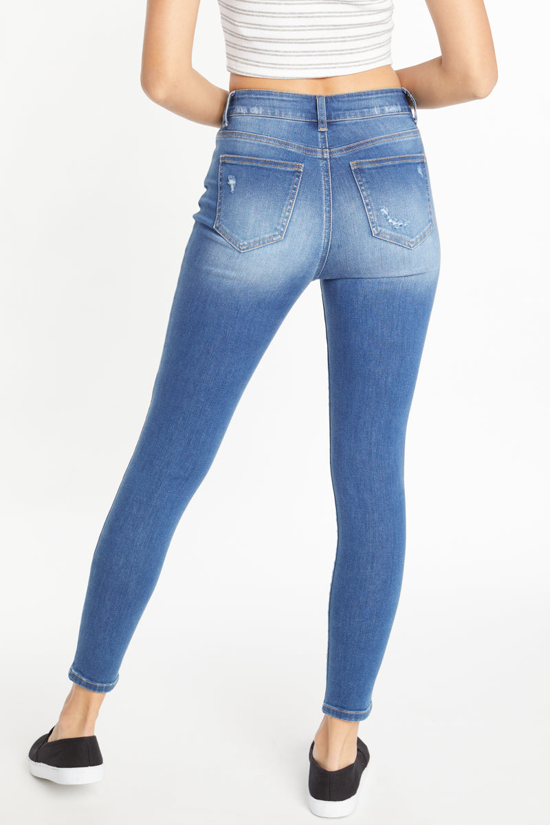 High Rise Destructed Skinny Jeans