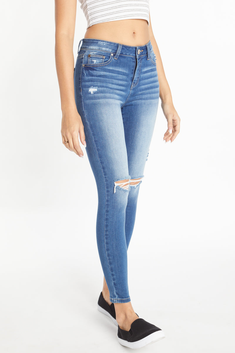 High Rise Destructed Skinny Jeans