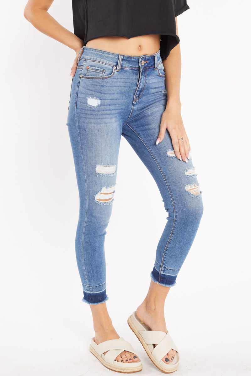 High Rise Destructed Skinny Jeans